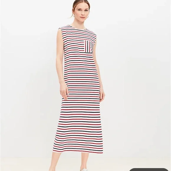 LOFT | Dresses | Loft Striped Pocket Muscle Tee Midi Dress | Poshmark